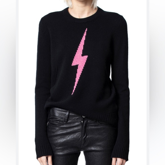 Zadig & Voltaire Women's Black Delly Flash Lightning Bolt Cashmere Sweat… - Picture 1 of 4